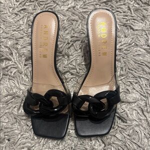 Andrew Stevens Black Chain Detail Mules Size 6